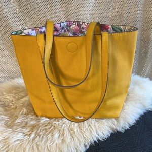 Reversible leather handbag Vegan purse Floral Print Dandelion Mustard Gold